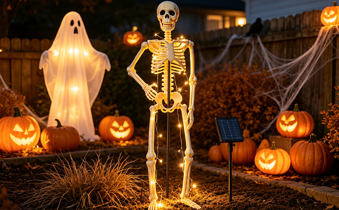 Halloween Skeleton Stand Kit Solar String Lights Halloween Skeleton Stand Kit Solar String Lights