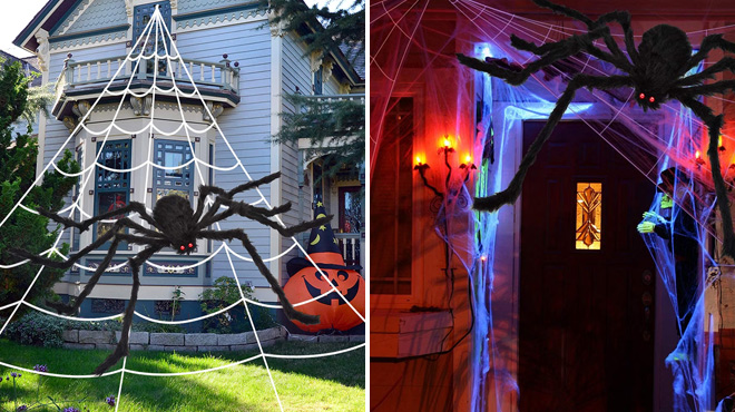 Halloween Spider Web and Giant Spider Decor Halloween Spider Web and Giant Spider Decor