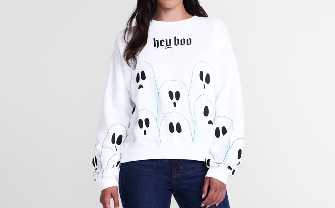 Halloween Womens Hey Boo Graphic Sweatshirt with Long Sleeves