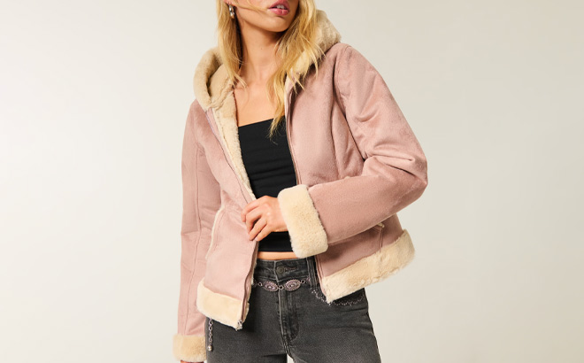 Hollister Faux Fur Lined Faux Shearling Hoodie Jacket Hollister Faux Fur Lined Faux Shearling Hoodie Jacket