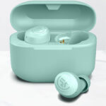 JLab Go Air Pop True Wireless Earbuds in Mint on the Table
