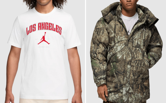 Jordan Mens LA City LBR Short Sleeve Crew and MJ Flight Down Parka RLT