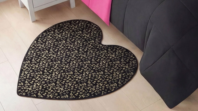 Juicy Couture Metallic Leopard Foil Print Shaped Heart Rug Juicy Couture Metallic Leopard Foil Print Shaped Heart Rug