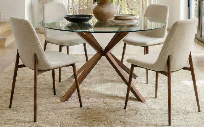 Kinnith Round 4 Person Glass Top Pedestal Dining Set Kinnith Round 4 Person Glass Top Pedestal Dining Set