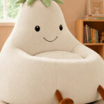 LIFERECORD Kids Eggplant Bean Bag Chair in Beige