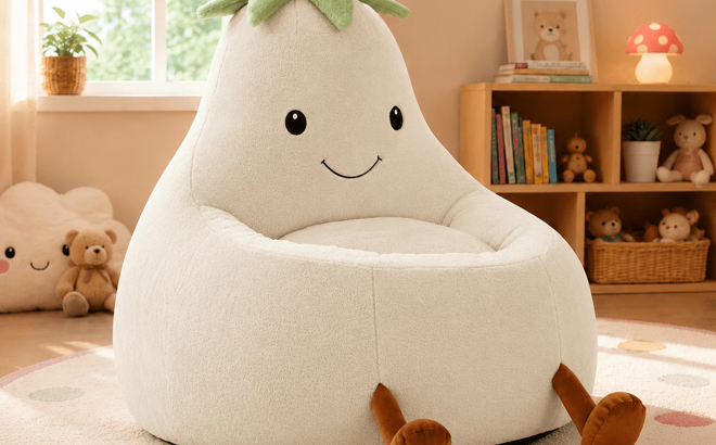 LIFERECORD Kids Eggplant Bean Bag Chair in Beige LIFERECORD Kids Eggplant Bean Bag Chair in Beige