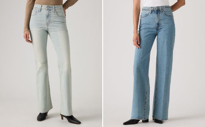 Levis 726 High Rise Flare and Ribcage Wide Leg Belted Womens Jeans Levis 726 High Rise Flare and Ribcage Wide Leg Belted Womens Jeans