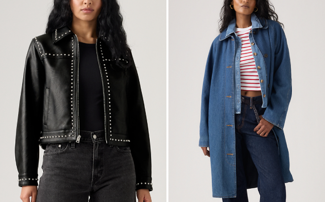 Levis Faux Leather Studded Jacket and Frankie Mac Trench Coat Levis Faux Leather Studded Jacket and Frankie Mac Trench Coat