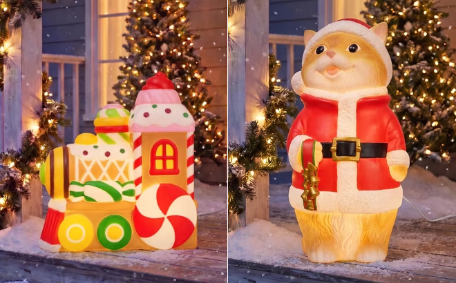 Lighted Blow Mold Candy Train Christmas Decoration