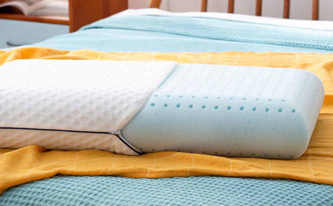 Linenspa Medium Feel Standard Size Ventilated Memory Foam Bed Pillow on the Bed Linenspa Medium Feel Standard Size Ventilated Memory Foam Bed Pillow on the Bed