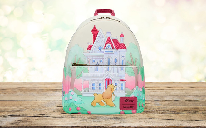 Loungefly Disney Lady And The Tramp House Mini Backpack on the Table