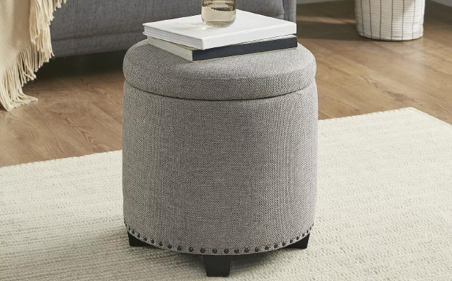 Madison Park Frances Round Storage Ottoman