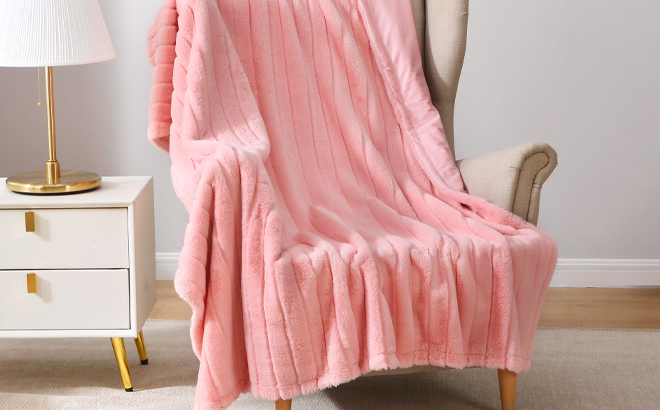 Mainstays Striped Faux Fur Throw Blanket in Pink