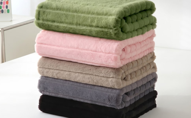Mainstays Striped Faux Fur Throw Blankets