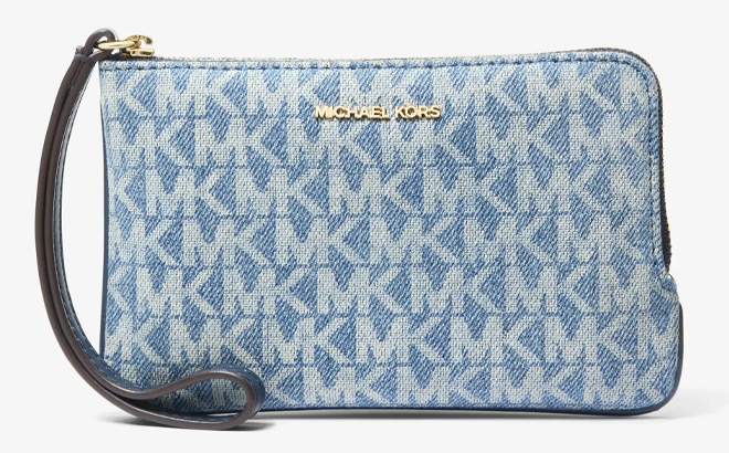 Michael Kors Jet Set Travel Small Signature Logo Print Denim Wristlet 1 Michael Kors Jet Set Travel Small Signature Logo Print Denim Wristlet 1