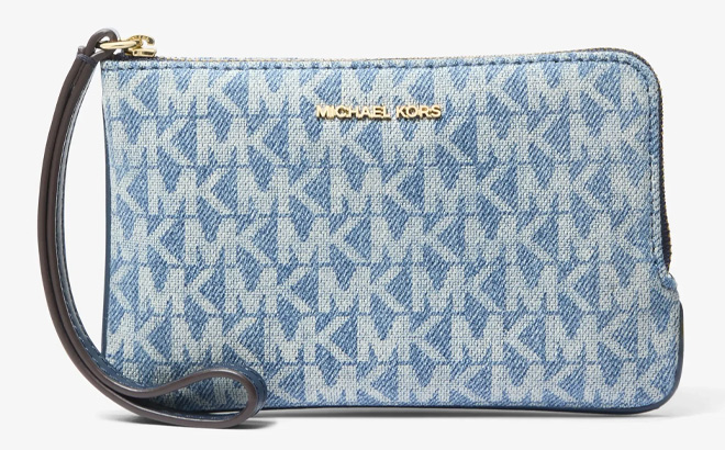 Michael Kors Jet Set Travel Small Signature Logo Print Denim Wristlet Michael Kors Jet Set Travel Small Signature Logo Print Denim Wristlet