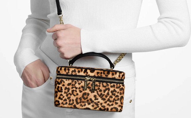 Michael Kors Vivi Small Leopard Print Calf Hair Vanity Crossbody Bag