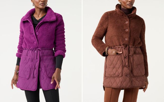 Nina Leonard Sherpa Quilted Drawstring Jacket Nina Leonard Sherpa Quilted Drawstring Jacket