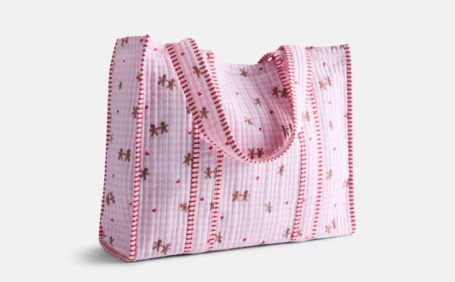 No Boundaries Quilted Tote Bag in Pink Marshmallow Gingerbread