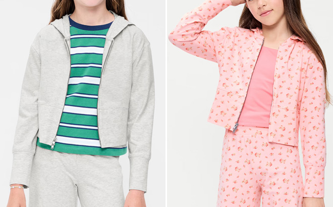 Old Navy Girls Fitted Cropped 2 Way Zip Hoodies Old Navy Girls Fitted Cropped 2 Way Zip Hoodies