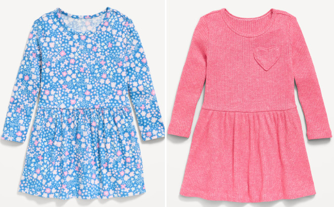 Old Navy Girls Printed Long Sleeve Ribbed Dress