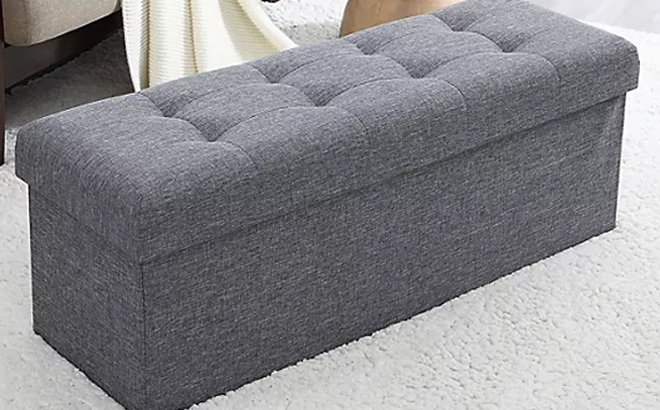 Ornavo Home Foldable Tufted Linen Large Storage Ottoman Bench