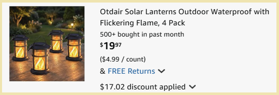 Otdair Solar Lanterns with Flickering Flame 4 Pack Checkout Page