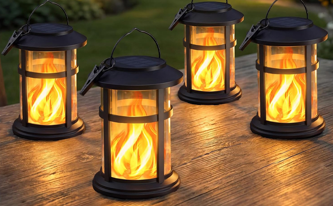 Otdair Solar Lanterns with Flickering Flame 4 Pack