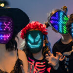 People Wear LED Light Up Masks