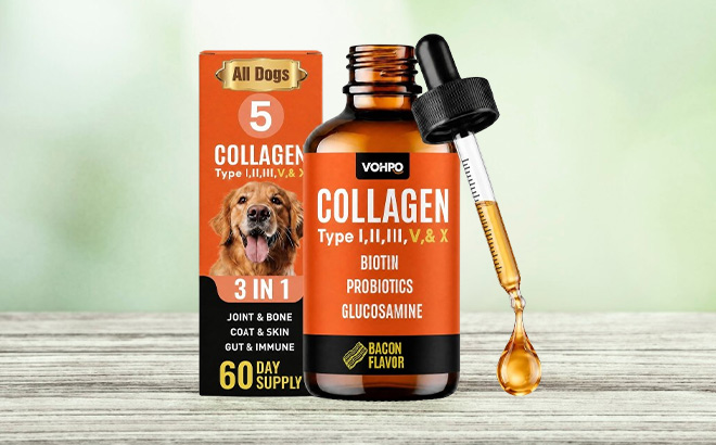 Premium 5 Type Grass Fed Liquid Collagen for Dogs and Cats on the Table