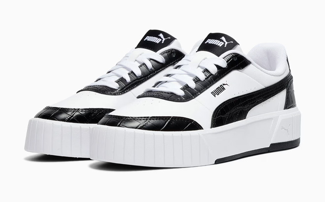 Puma Carina Mia Croc Womens Animal Print Sneakers on Gray Background Puma Carina Mia Croc Womens Animal Print Sneakers on Gray Background