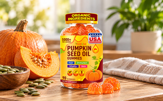 Pumpkin Seed Oil Gummies 90 Count On Table