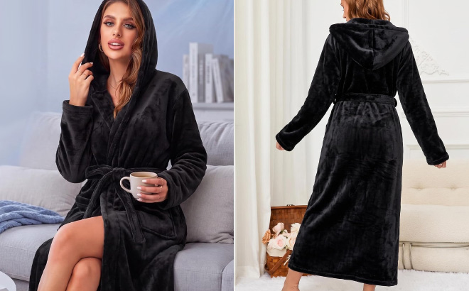 RONGTAI Womens Plush Hooded Robe RONGTAI Womens Plush Hooded Robe