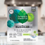 Seventh Generation Power Plus Dishwasher Tabs 40 Count on the Table