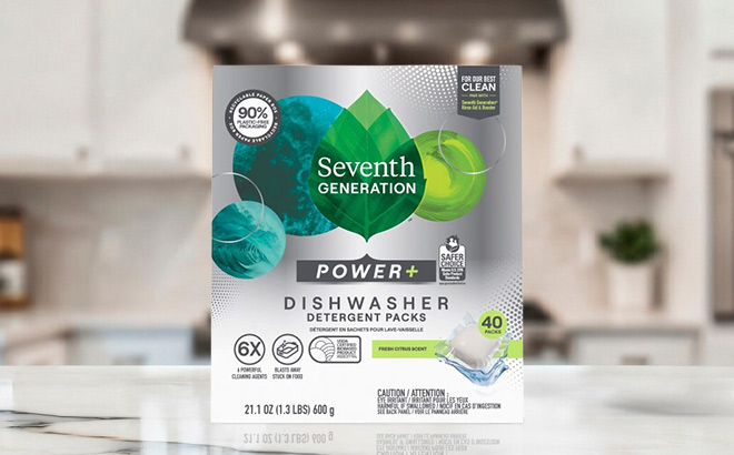 Seventh Generation Power Plus Dishwasher Tabs 40 Count on the Table