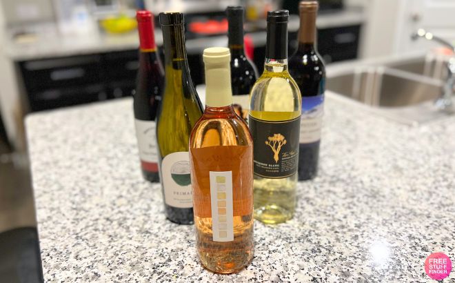 Six Bottles of Wine on a Kitchen Counter Six Bottles of Wine on a Kitchen Counter