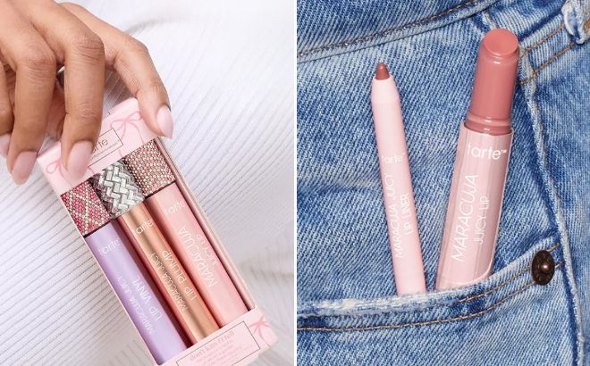 Tarte 3 Piece Dont Kiss Tell Maracuja Juicy Lip Trio Gift Set and 2 Piece Lip Icons Maracuja Juicy Lip Balm and Liner Duo Set