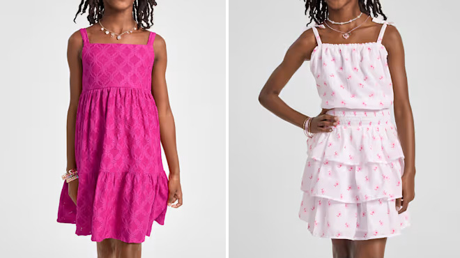 The Childrens Place Girls Eyelet Bow Back Dress and Girls Mommy And Me Floral Smocked Flounce Dress The Childrens Place Girls Eyelet Bow Back Dress and Girls Mommy And Me Floral Smocked Flounce Dress