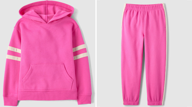 The Childrens Place Girls Varsity Stripe Premium Fleece Hoodie The Childrens Place Girls Varsity Stripe Premium Fleece Hoodie