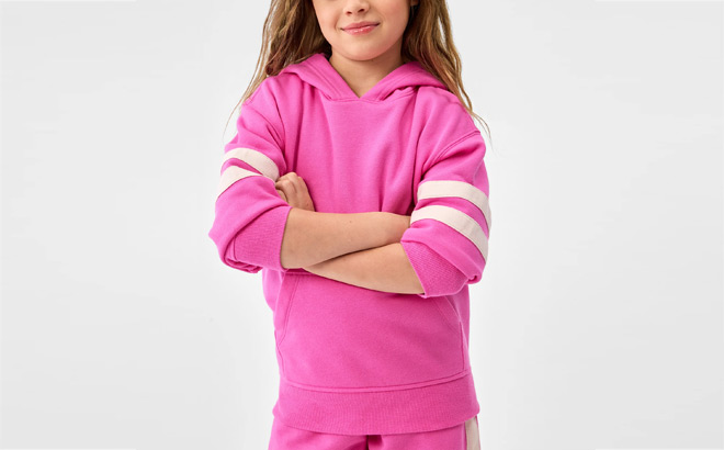 The Childrens Place Girls Varsity Stripe Premium Fleece Zip Up Hoodie