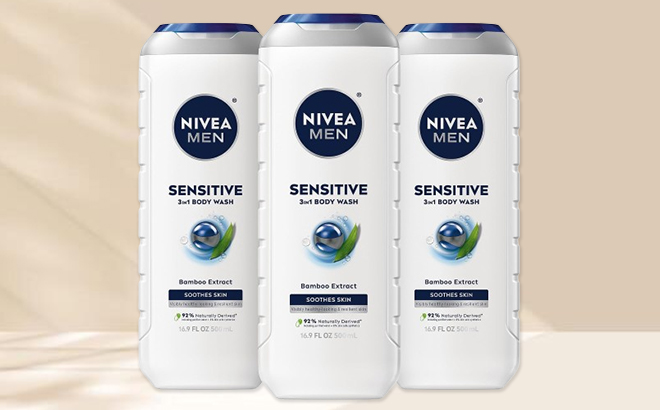 Three Bottles of Nivea Men Sensitive 3 in 1 Body Wash Three Bottles of Nivea Men Sensitive 3 in 1 Body Wash