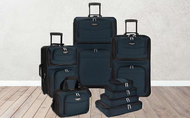 Travel Select Amsterdam 8 Pc Expandable Rolling Upright Luggage Set Navy