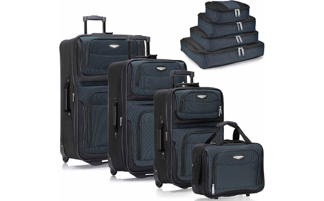 Travel Select Amsterdam Softside Expandable Luggage with Rolling Wheels Navy 8 Piece Set with Packing Cubes