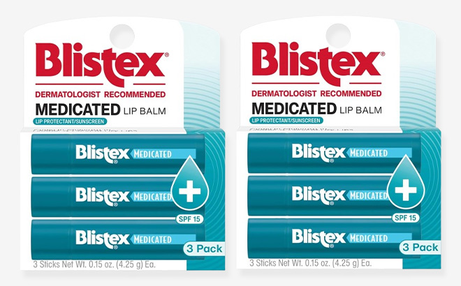 Two Blistex Medicated Lip Balm 3 Count Packs Two Blistex Medicated Lip Balm 3 Count Packs