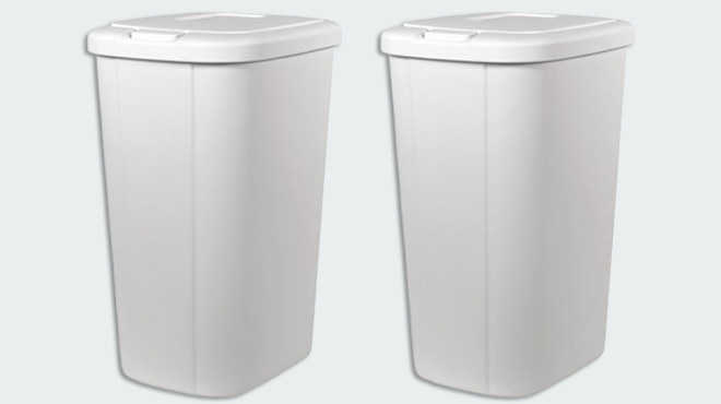 Two White Hefty Trash Cans