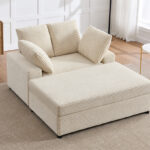 Upholstered Corduroy Sleeper Sofa Bed in Beige