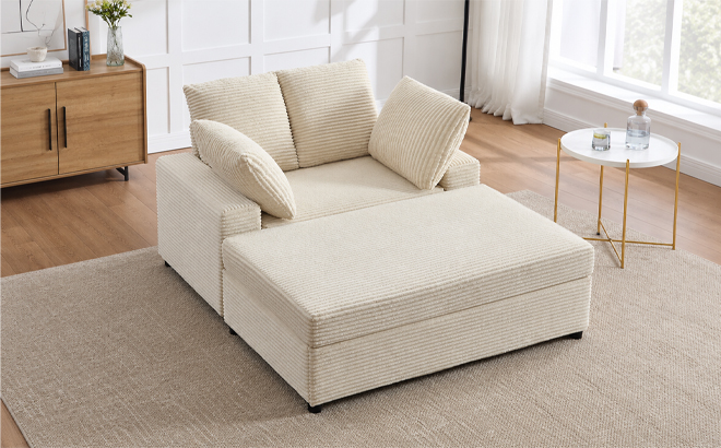 Upholstered Corduroy Sleeper Sofa Bed in Beige Upholstered Corduroy Sleeper Sofa Bed in Beige