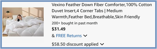 Vexino Feather Down Fiber Comforter Checkout Page