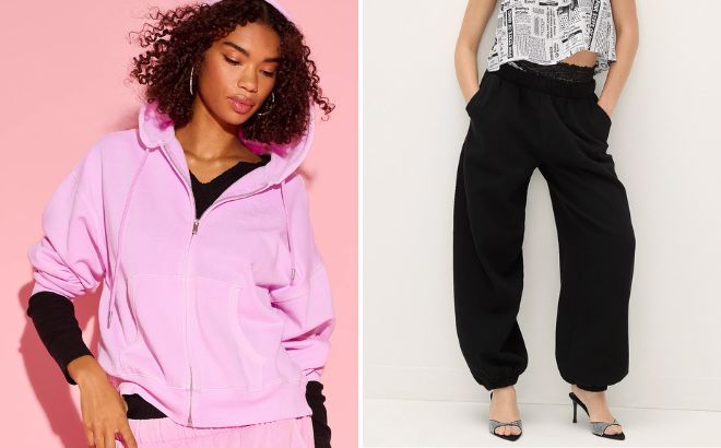 Victorias Secret PINK Campus Fleece Full Zip Hoodie and Oversized Sweatpants