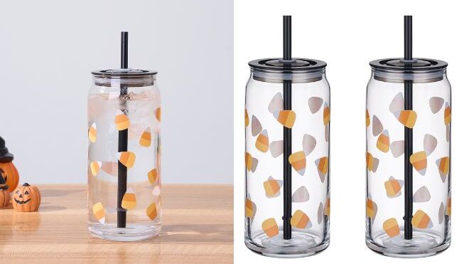 Way to Celebrate Halloween Candy Corn Glass Can Sipper Tumblers 2 Pack Way to Celebrate Halloween Candy Corn Glass Can Sipper Tumblers 2 Pack